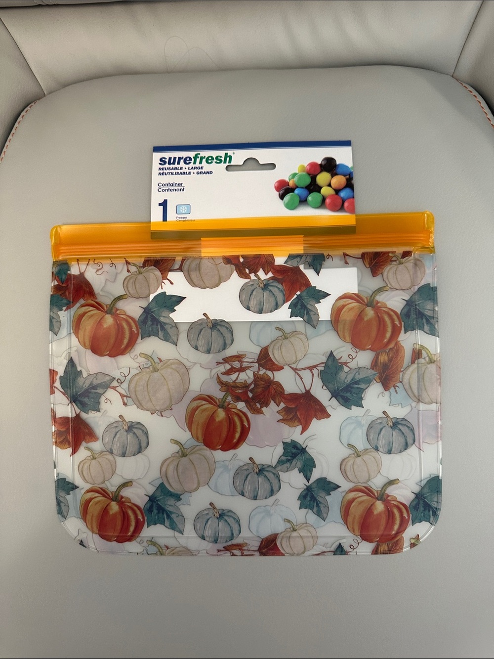 ☀️ 3/$10 Pumpkin Print Reusable Bag with Orange Zip Closure ( see description)